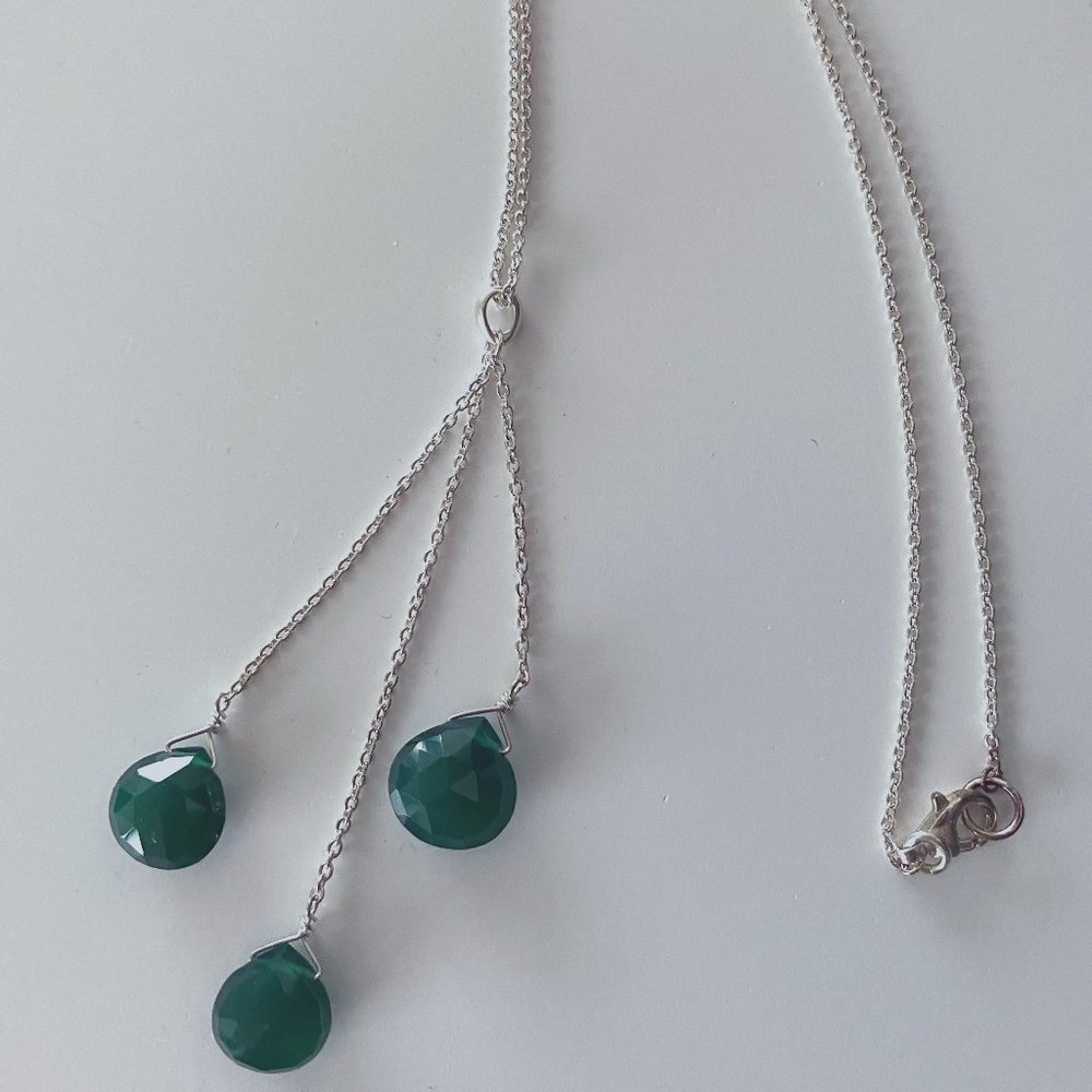 Sterling Silver Necklace with Green Agate Stones